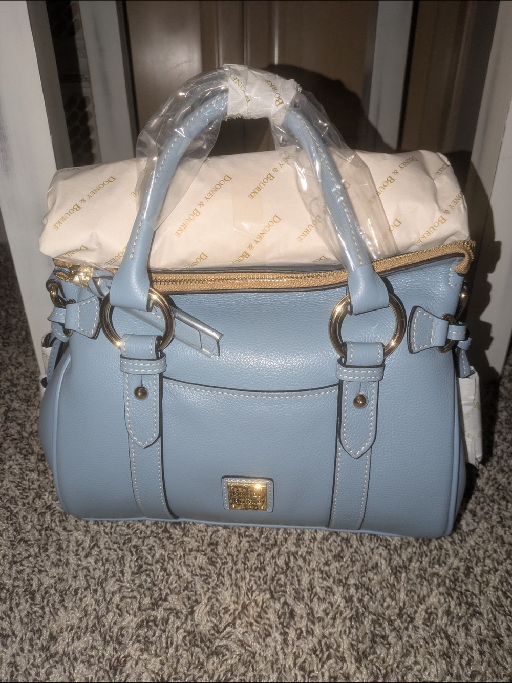 Dooney And Bourke Sorrento Satchel 30 W/ Pocket In Dusty Blue